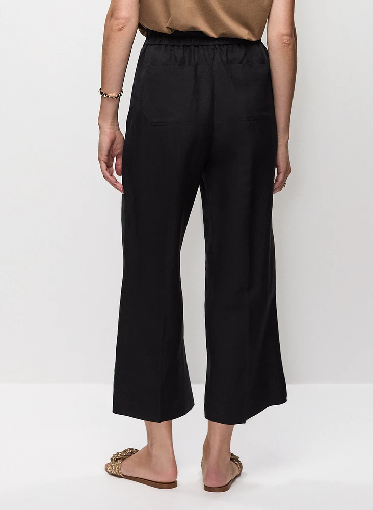 Pull-On Linen-Blend Culotte Pants