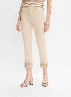 Pearl Embellished Denim Capris