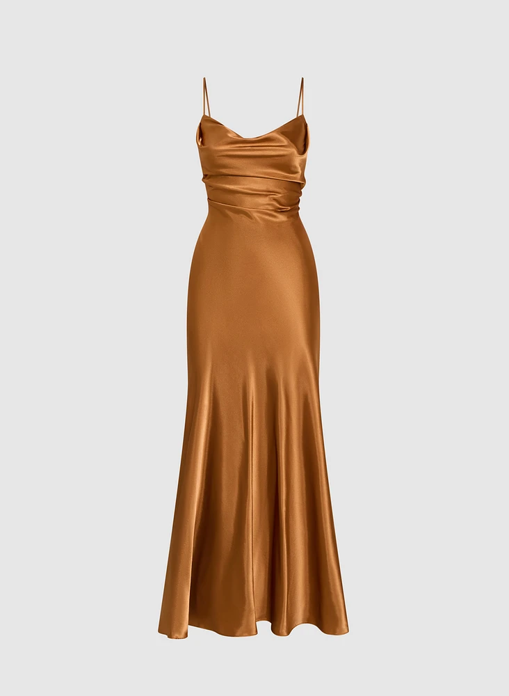 Cowl Neck Satin Slip Dress