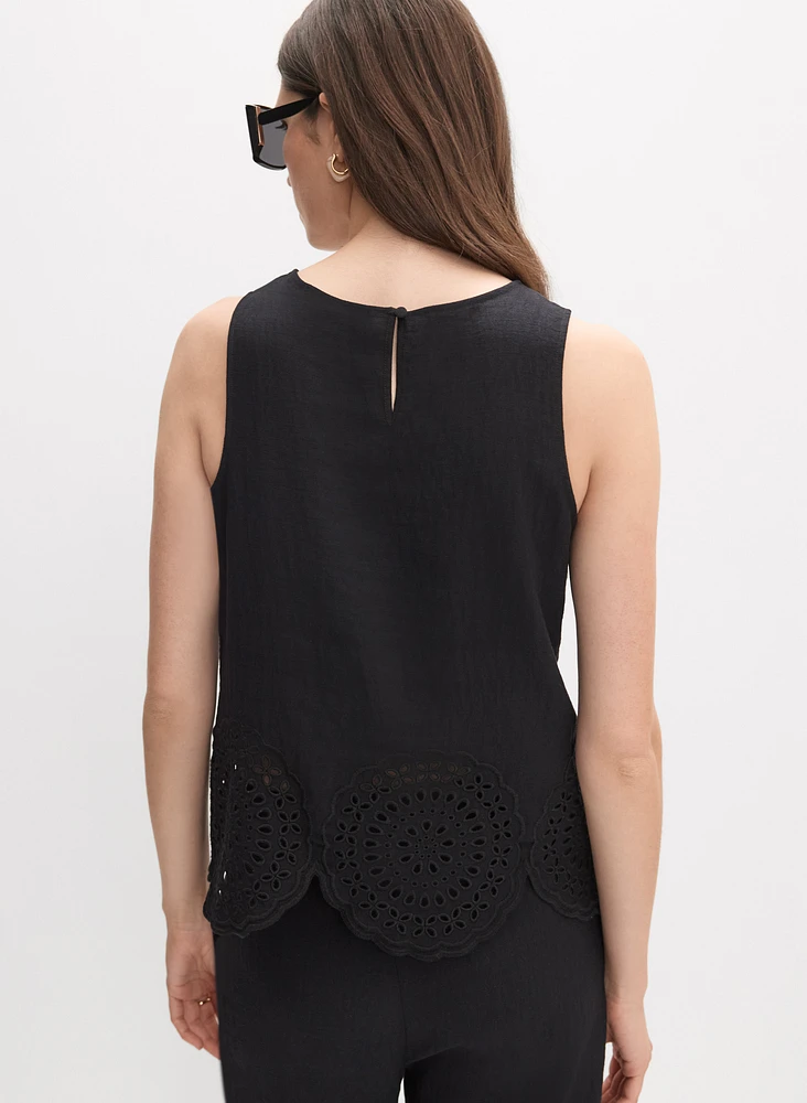 Blouse sans manches à ourlet brodé
