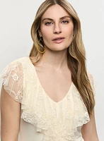Lace Ruffle V-Neck Top