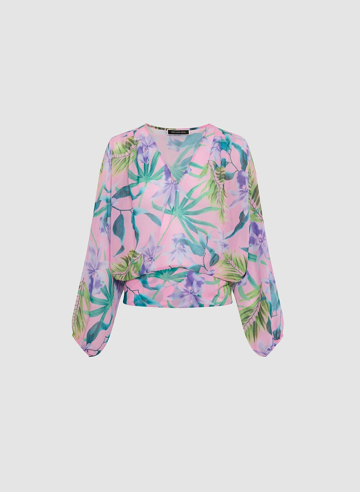 Floral Chiffon V-Neck Blouse