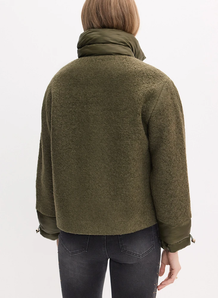 Mixed Puffer Detail Wool Coat