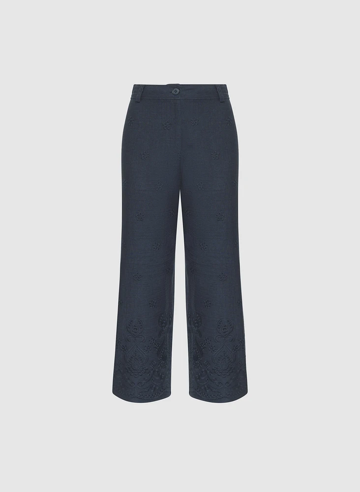 Pantalon large à ourlet brod