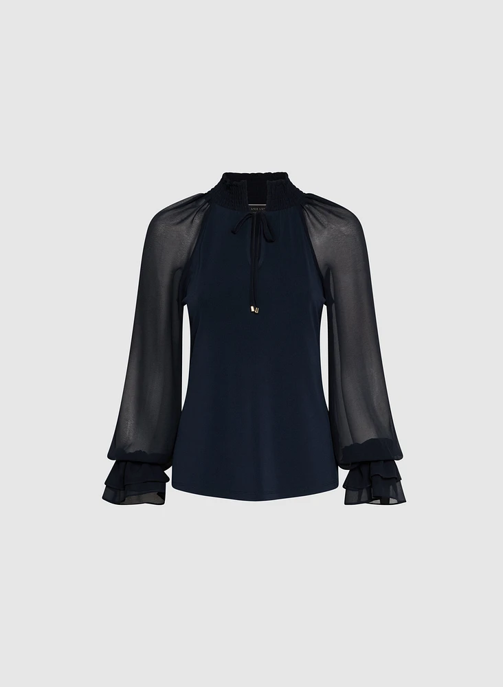 Blouse froncée à col montant