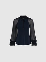 Blouse froncée à col montant