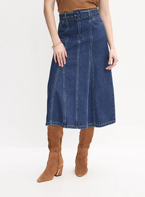 Jupe midi en jean à ceinture