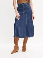 Jupe midi en jean à ceinture