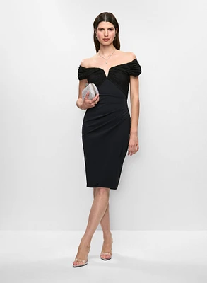 Betsy & Adam - Mesh Insert Off-the-Shoulder Dress