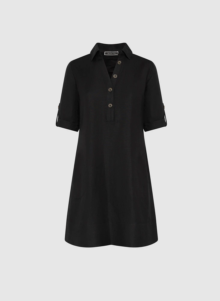 Linen-Blend Shirt Dress
