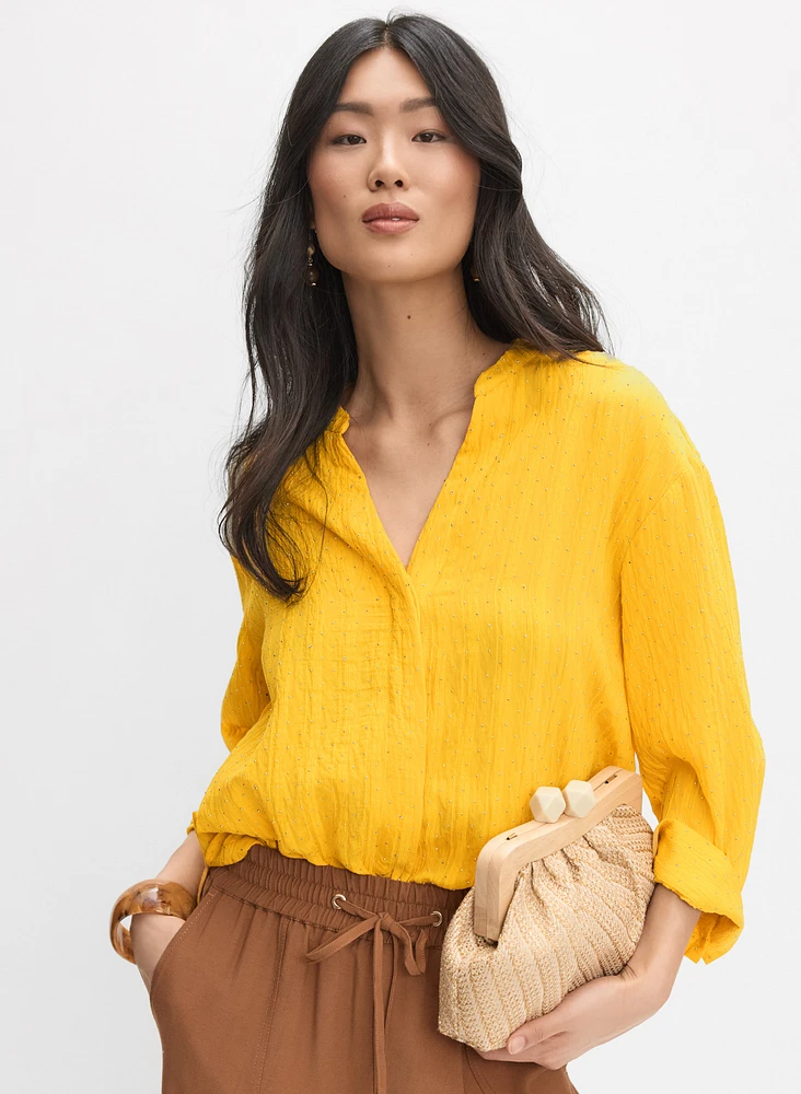 Blouse sans col à pierres