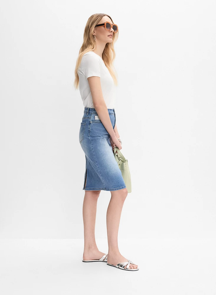 Embellished Denim Pencil Skirt