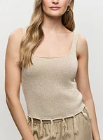 Fringe Trim Metallic Knit Tank