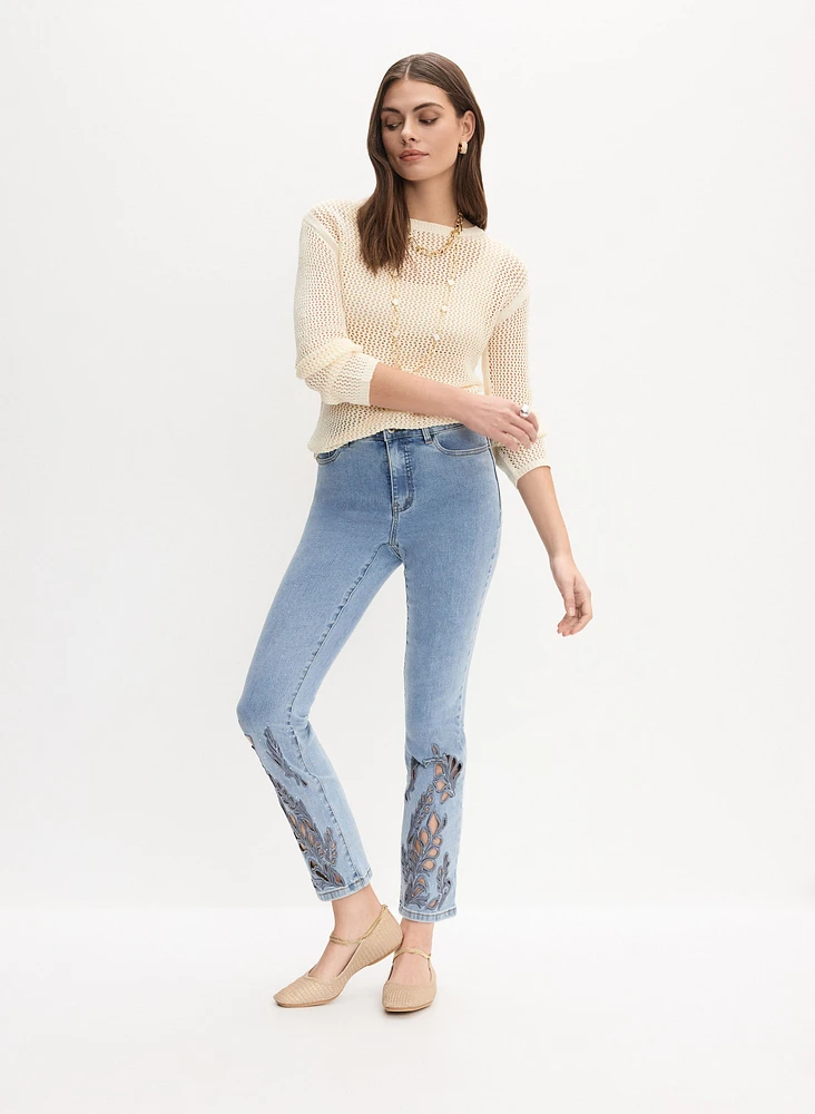 Capri en jean à broderies