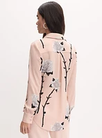 Rose Print Button-Down Blouse