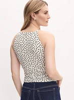Rosette Embellished Dot Print Top