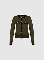Striped Hem Button-Up Cardigan