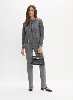 Cardigan en tricot et jean métallique