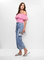 Embroidered Hem Culotte Jeans
