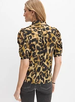 Blouse léopard à manches bouffantes