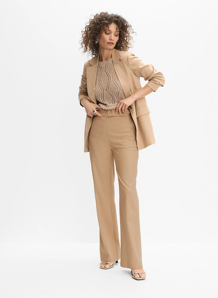Stretch Linen Wide-Leg Pants