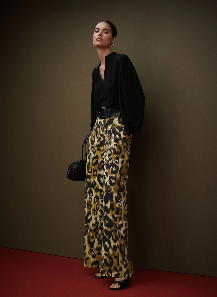 Pantalon à jambe large motif léopard