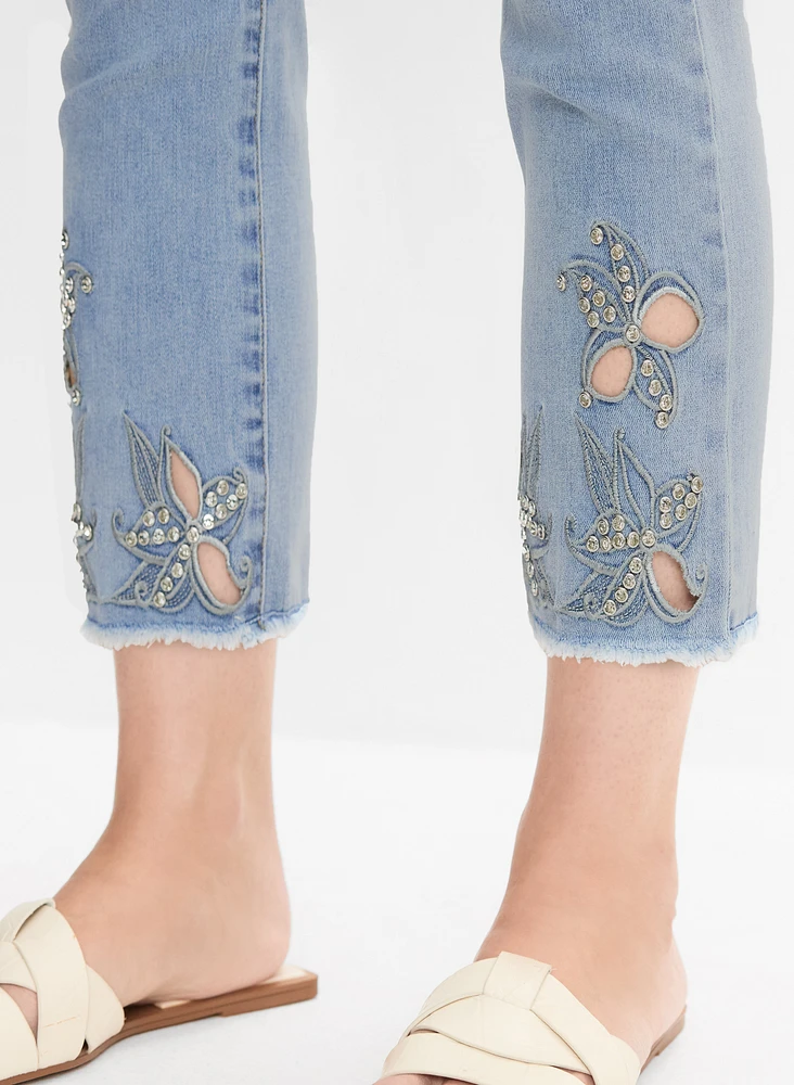 Embroidered Denim Capris