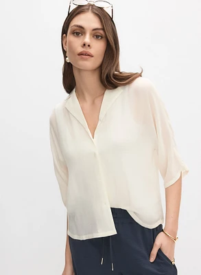 Blouse à col cranté et manches coude