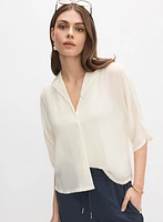 Notch Collar Elbow Sleeve Blouse