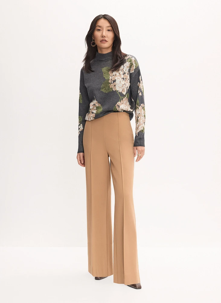 Pull floral à col cheminée