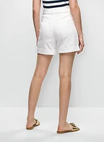 Short en denim plissé à taille nouée