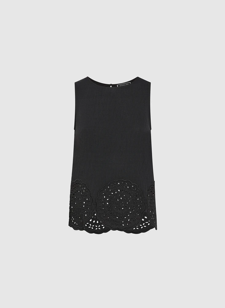 Blouse sans manches à ourlet brodé