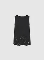 Blouse sans manches à ourlet brodé