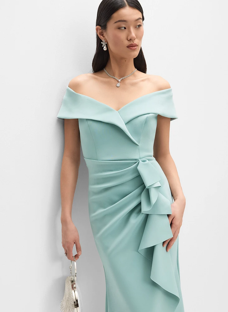 BA Nites - Off-Shoulder Waterfall Ruffle Dress