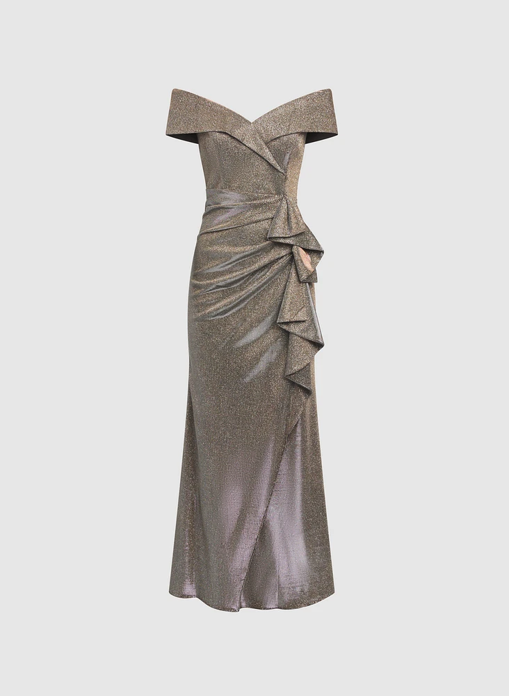 Foil Off-The-Shoulder Dress
