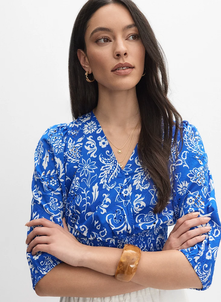 Paisley Smocked Waist Blouse