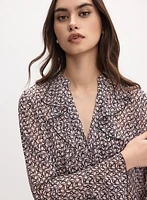 Geometric Ruffle Front Blouse
