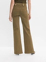 Embossed Button Wide-Leg Jeans