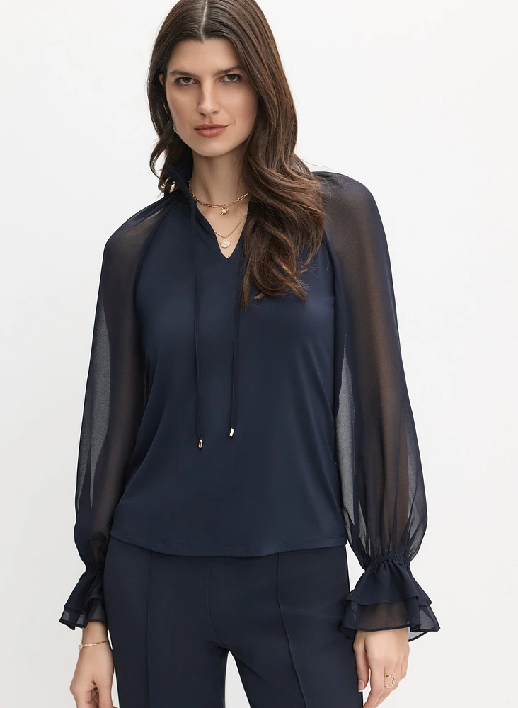 Blouse froncée à col montant