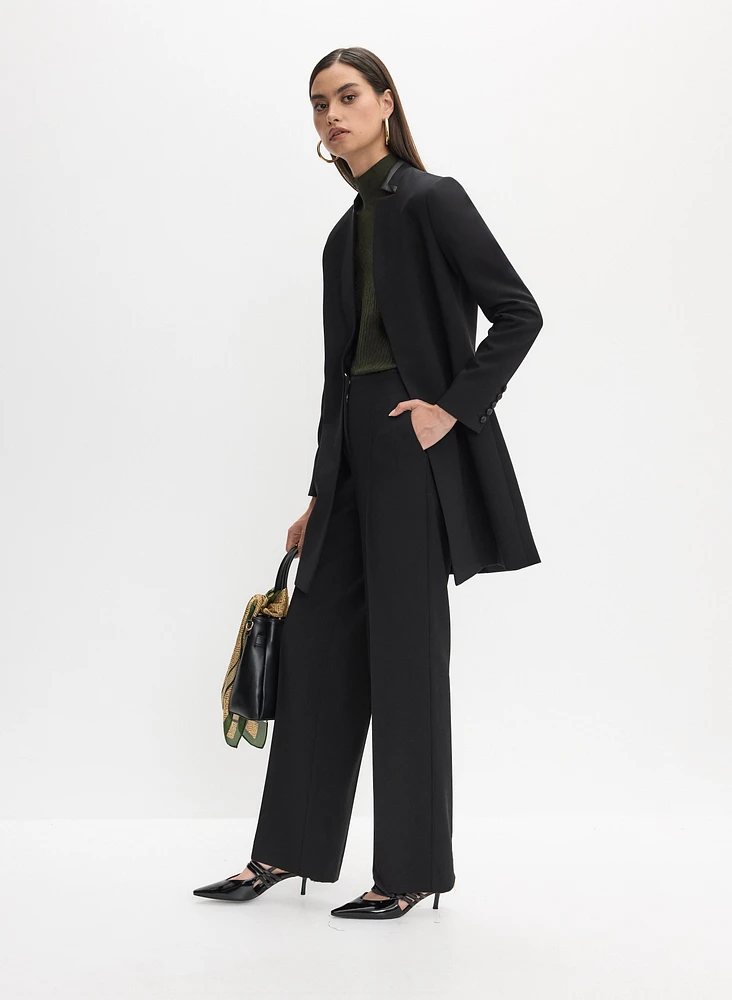 Vegan Leather Detail Redingote Jacket