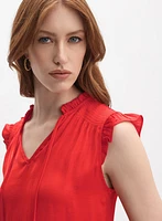 Satin Ruffle Shoulder Blouse