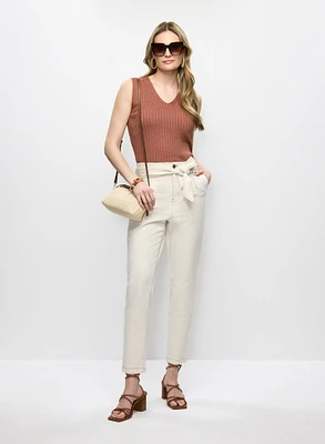 Camisole en tricot côtelé et pantalon en denim 