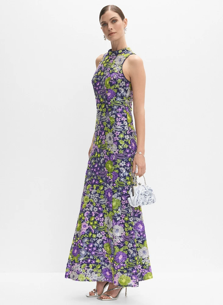 Sequin Embellished Floral Dress