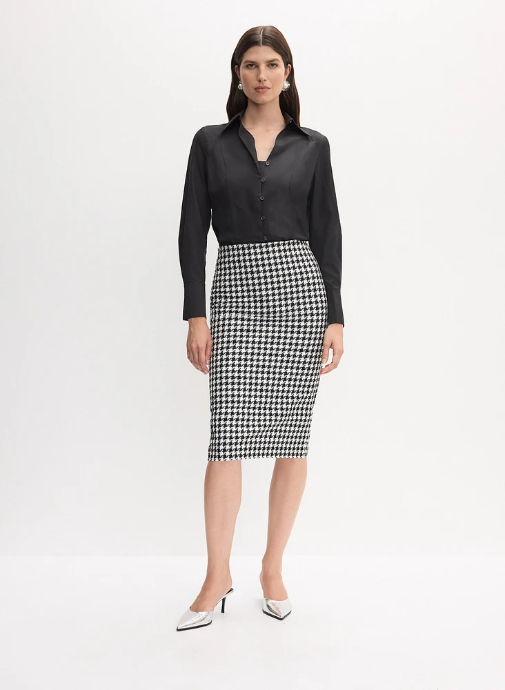 Blouse à manches longues et jupe à motif pied-de-poule