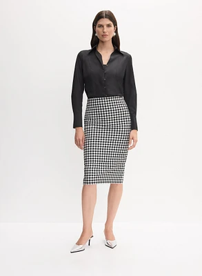 Blouse à manches longues et jupe à motif pied-de-poule