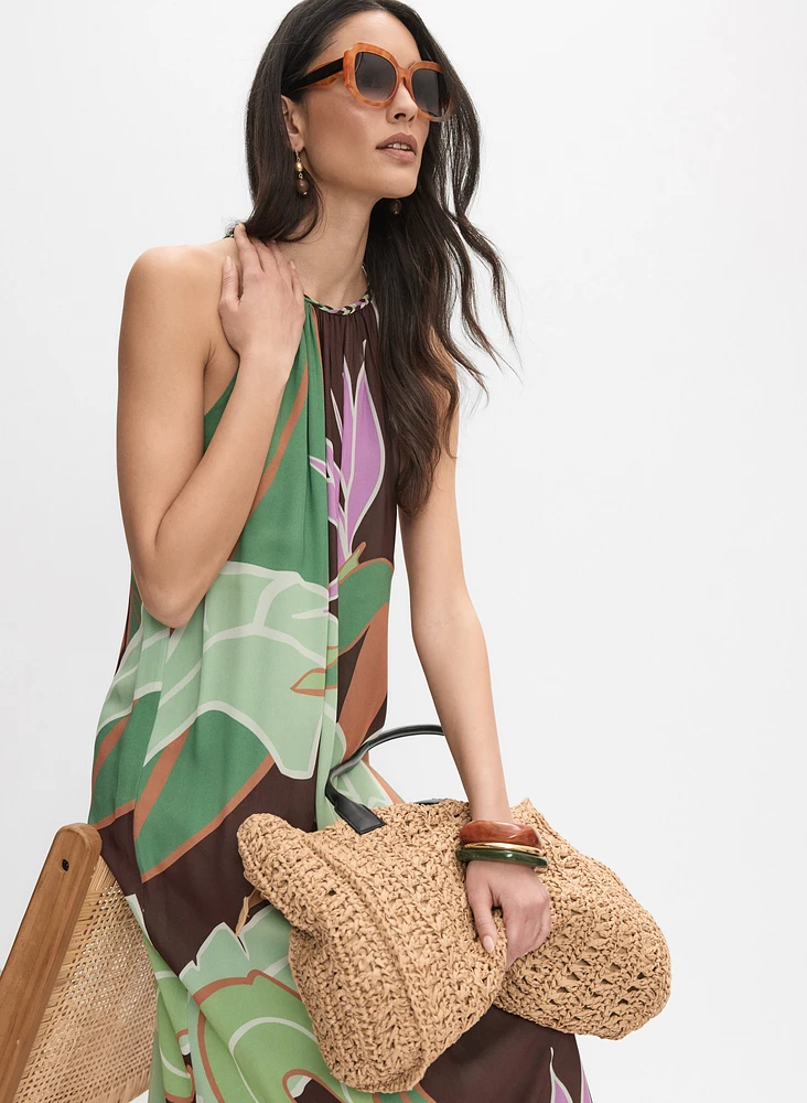 Graphic Palm Print Maxi Dress