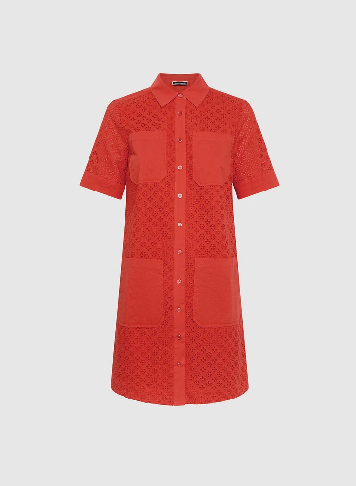Eyelet Embroidered Shirt Dress