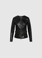 Zip-Front Vegan Leather Jacket