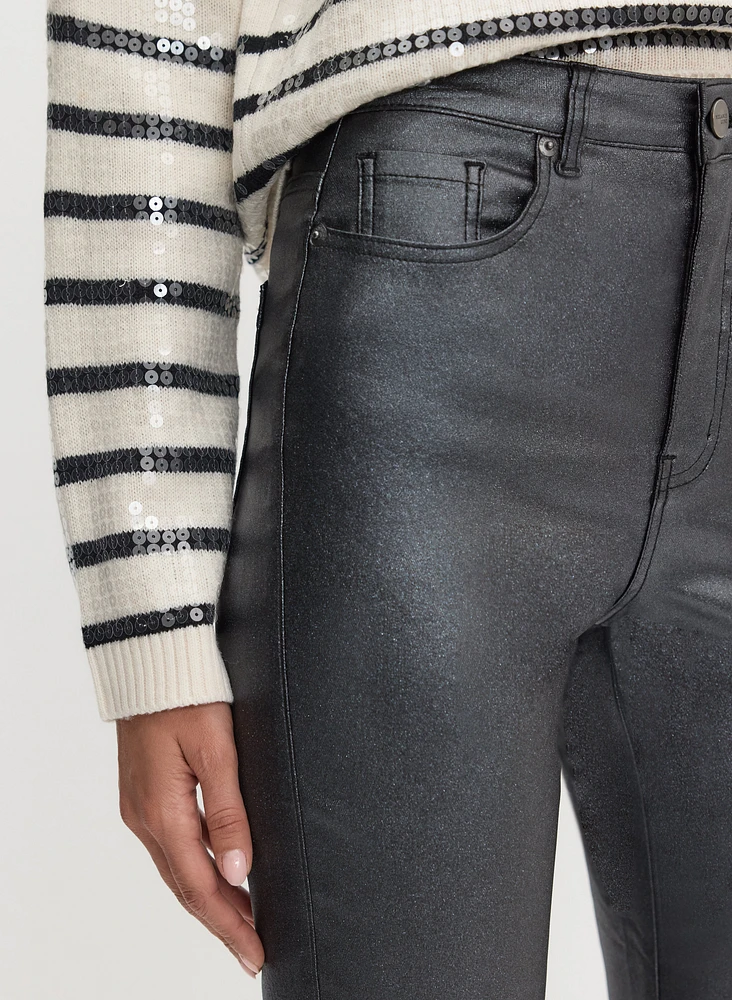 Coated Metallic Slim-Leg Jeans