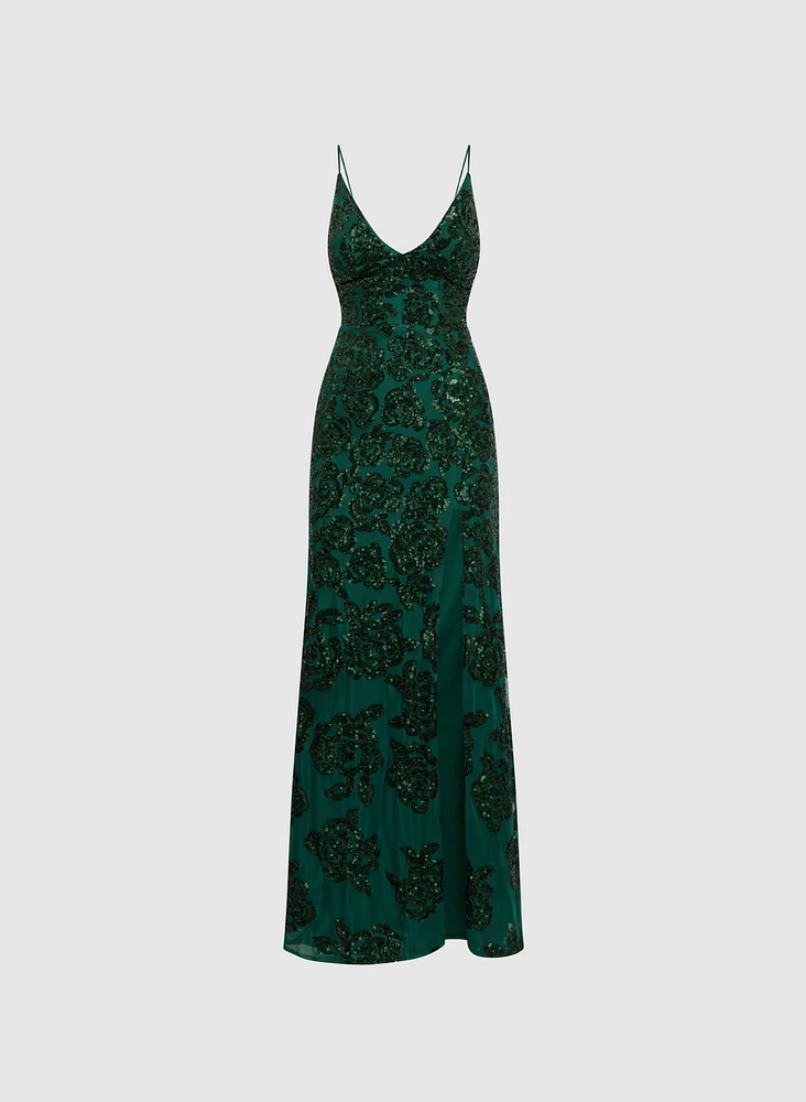 Sequin Rose Motif Dress